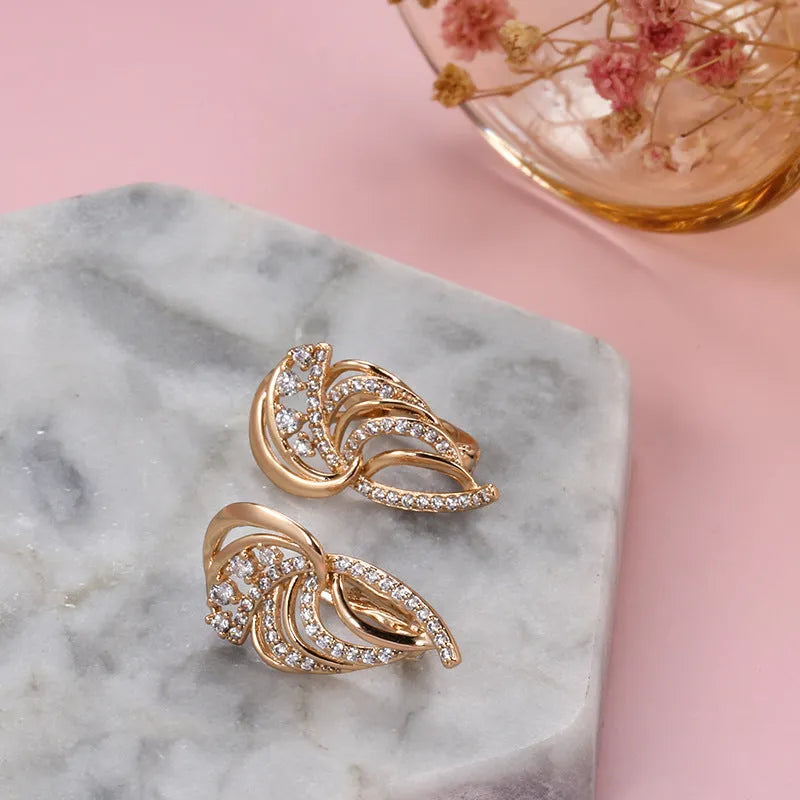 Gold-plated wing-shaped ear clips with micro inlaid zircon geometric design for women