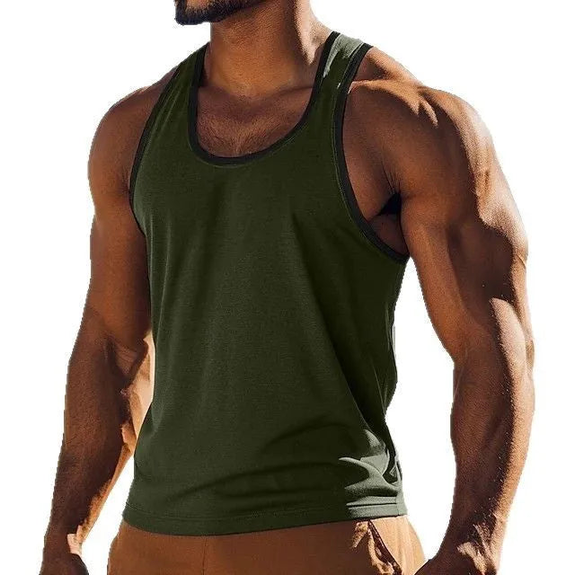 Solid colour polyester slim fit men's summer vest in a range of colours including black, white, red, green, blue, grey, and light blue