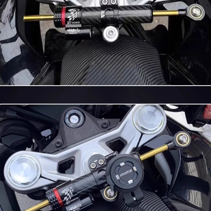 Motorcycle directional damper bracket kit with titanium bracket and carbon fibre aluminium construction for Springwind 450SR/SRS
