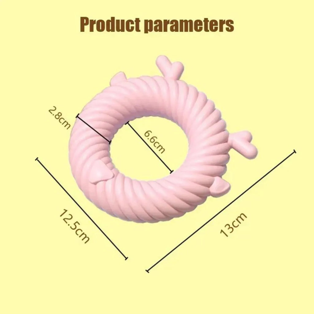 Deer-shaped dog chew toy with spiral grooves in Light Sky Blue, Light Pink, or Avocado Green colours