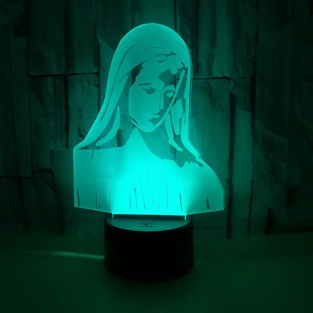 3D LED night light showing colourful dual-ring stereoscopic pattern from a laser-engraved acrylic plate on an ABS base.