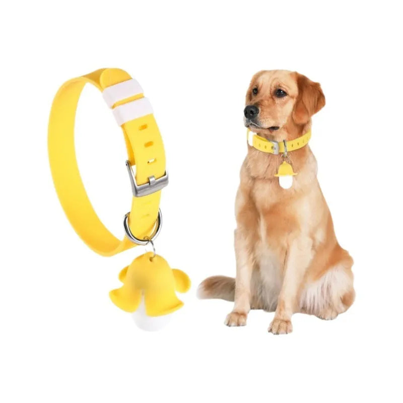 Yellow banana-shaped USB rechargeable dog collar light with LED illumination and geometry patterning