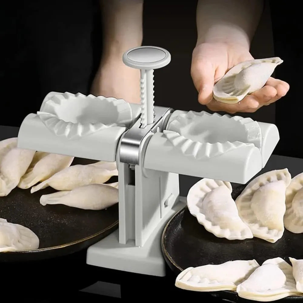 White double head manual dumpling maker with anti-slip rubber base mat