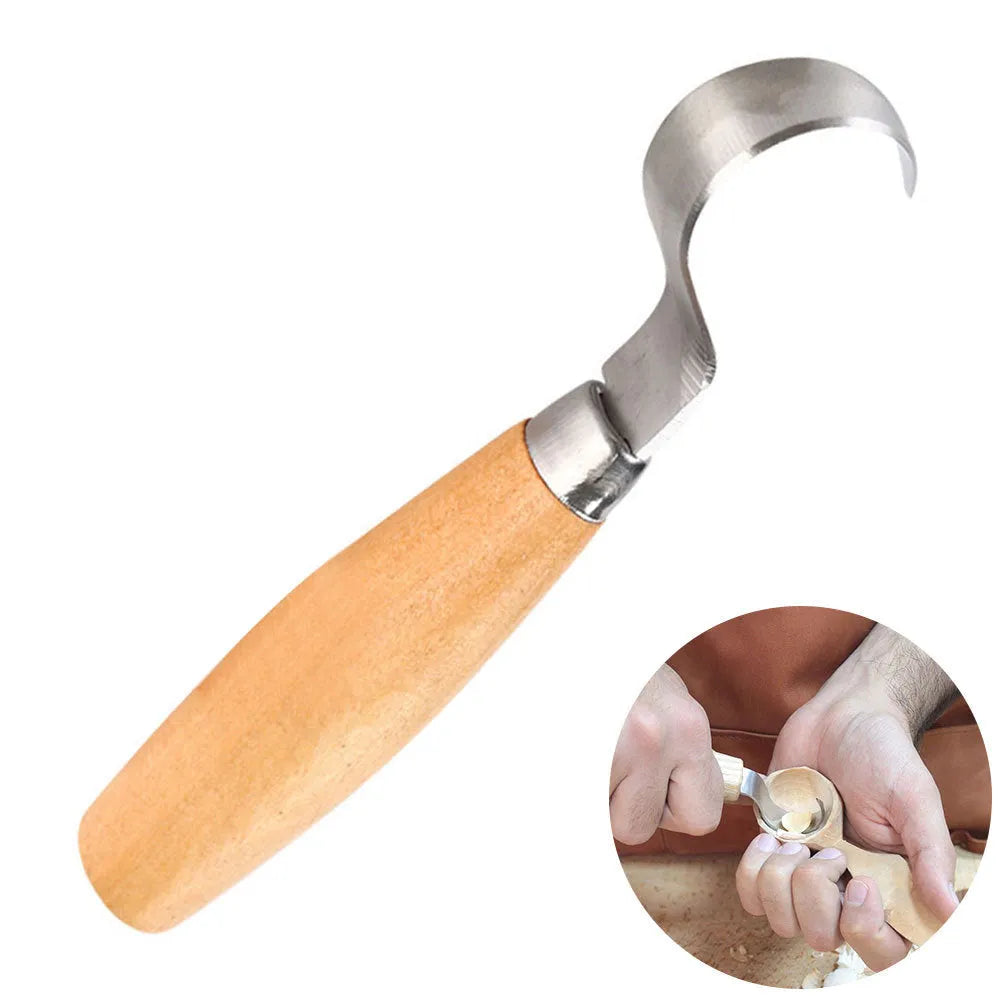 FastCraft curve carving knife with wooden handle and stainless steel blade for wood carving.
