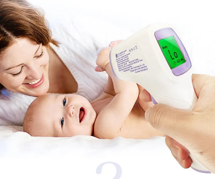 Non-contact infrared thermometer HTD883A with forehead measurement button and digital display for 0.5-second temperature reading