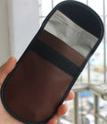 Black microfiber RFID signal blocker bag measuring 13.5 by 9.5 centimetres.