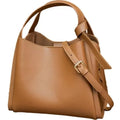 Women's soft cowhide crossbody bucket bag in tea brown colour with shoulder strap