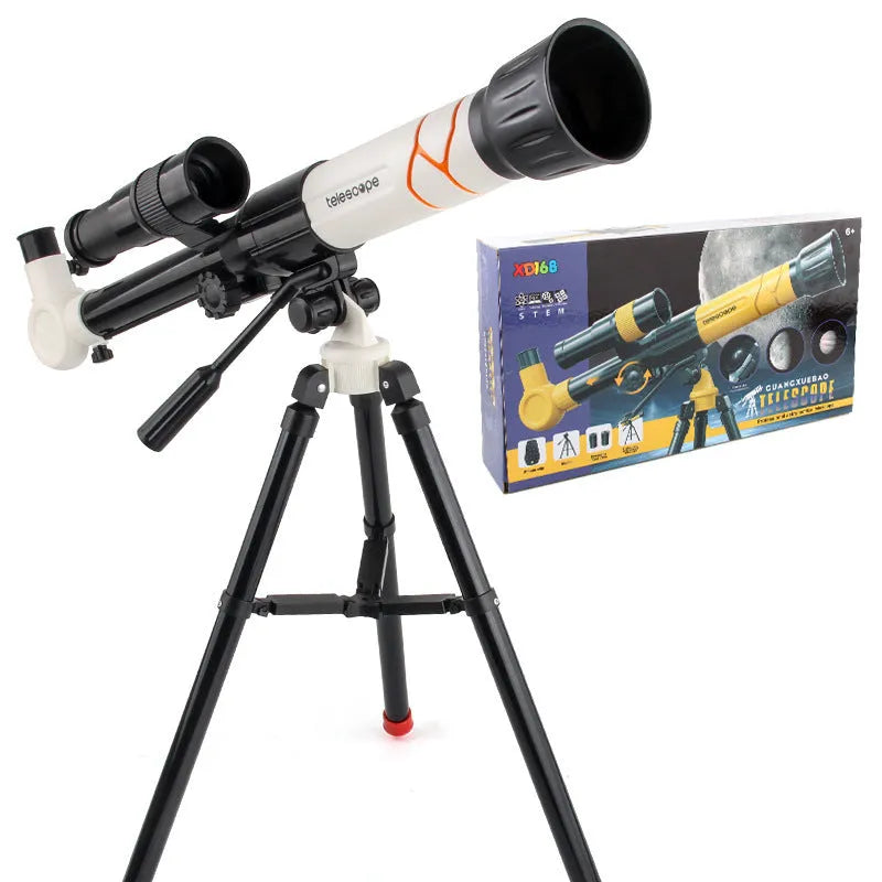 White plastic 150X monocular astronomical telescope on adjustable tripod