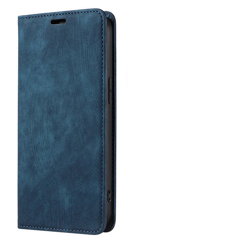 Magnetic flip phone case for iPhone showing front cover with magnetic closure in multiple colour options