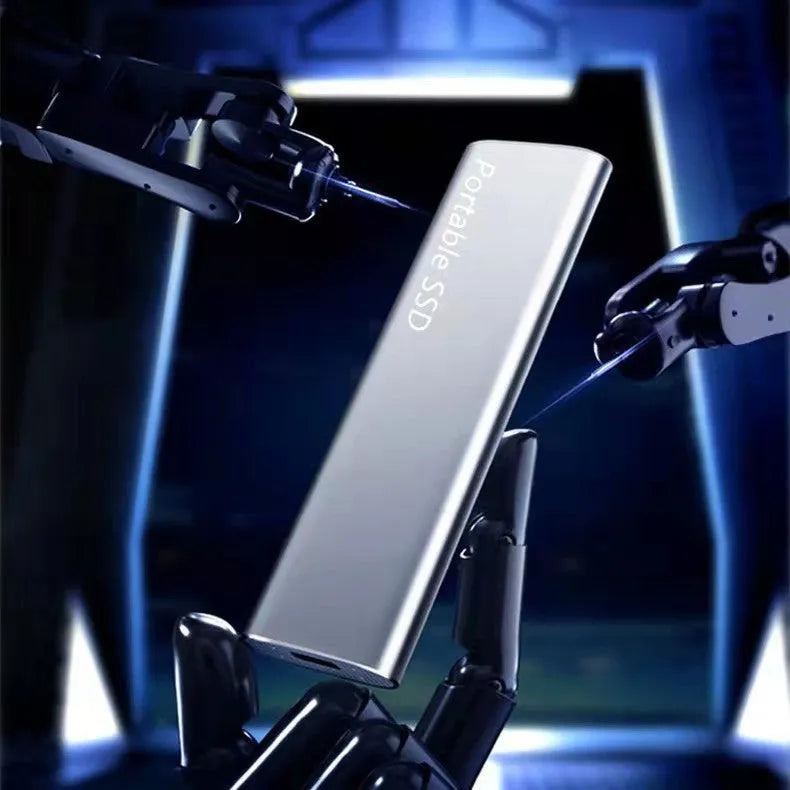 Ultra-thin metal external SSD hard drive in red blue black and silver interface colours