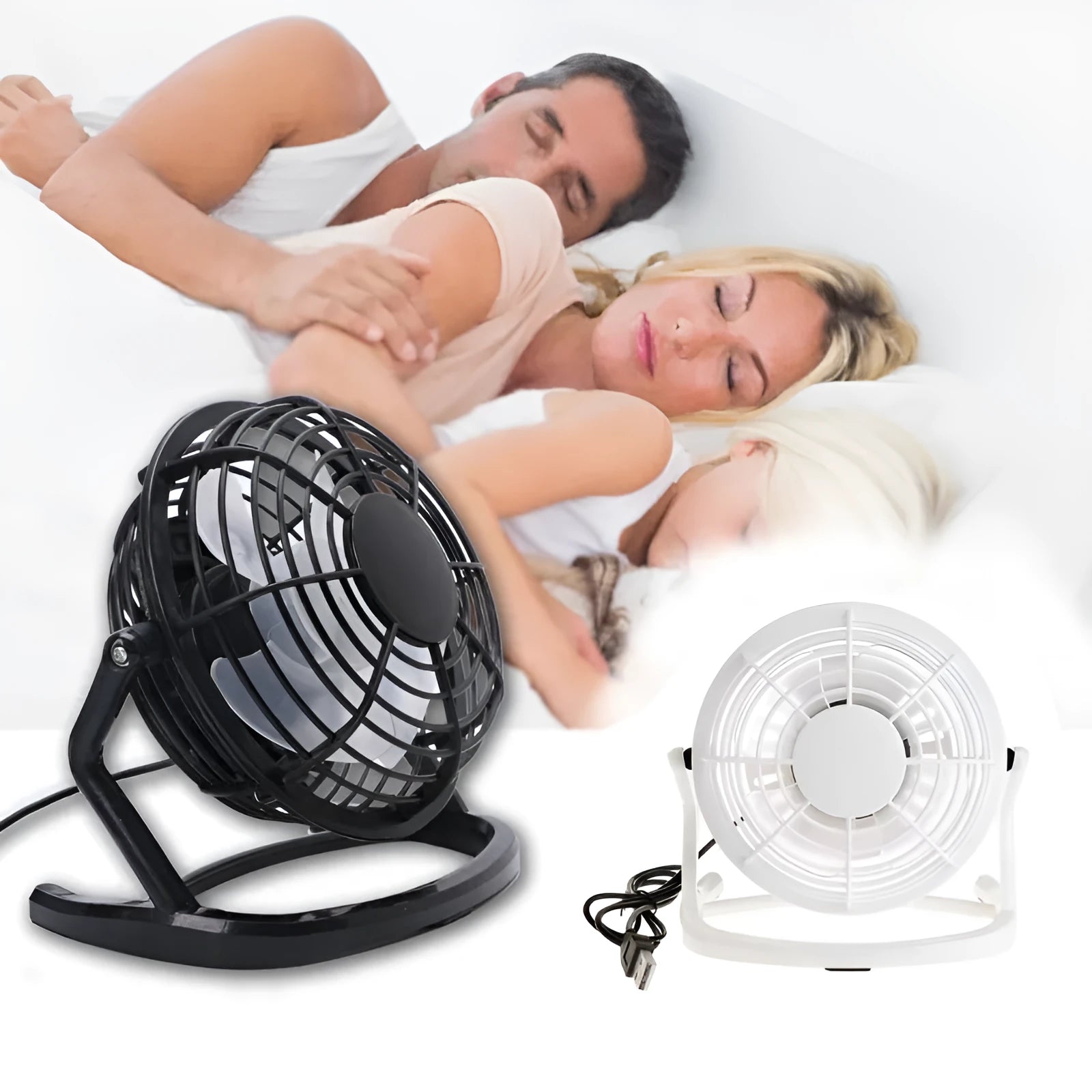 Mini USB desk fan with adjustable angle in black colour beside laptop