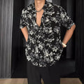 Printed floral pattern short sleeve shirt in loose cardigan style