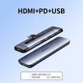 USB-C docking station hub showing HDMI port, USB 3.0 ports, and compact 0.09m design