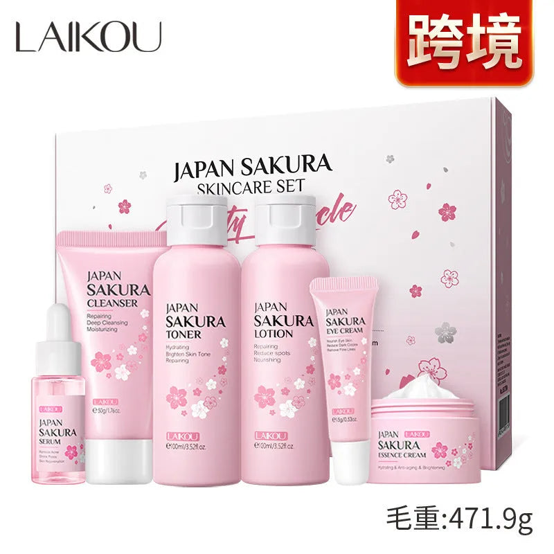 Cherry Blossom 6-piece skin care set with cleansing and brightening facial products
