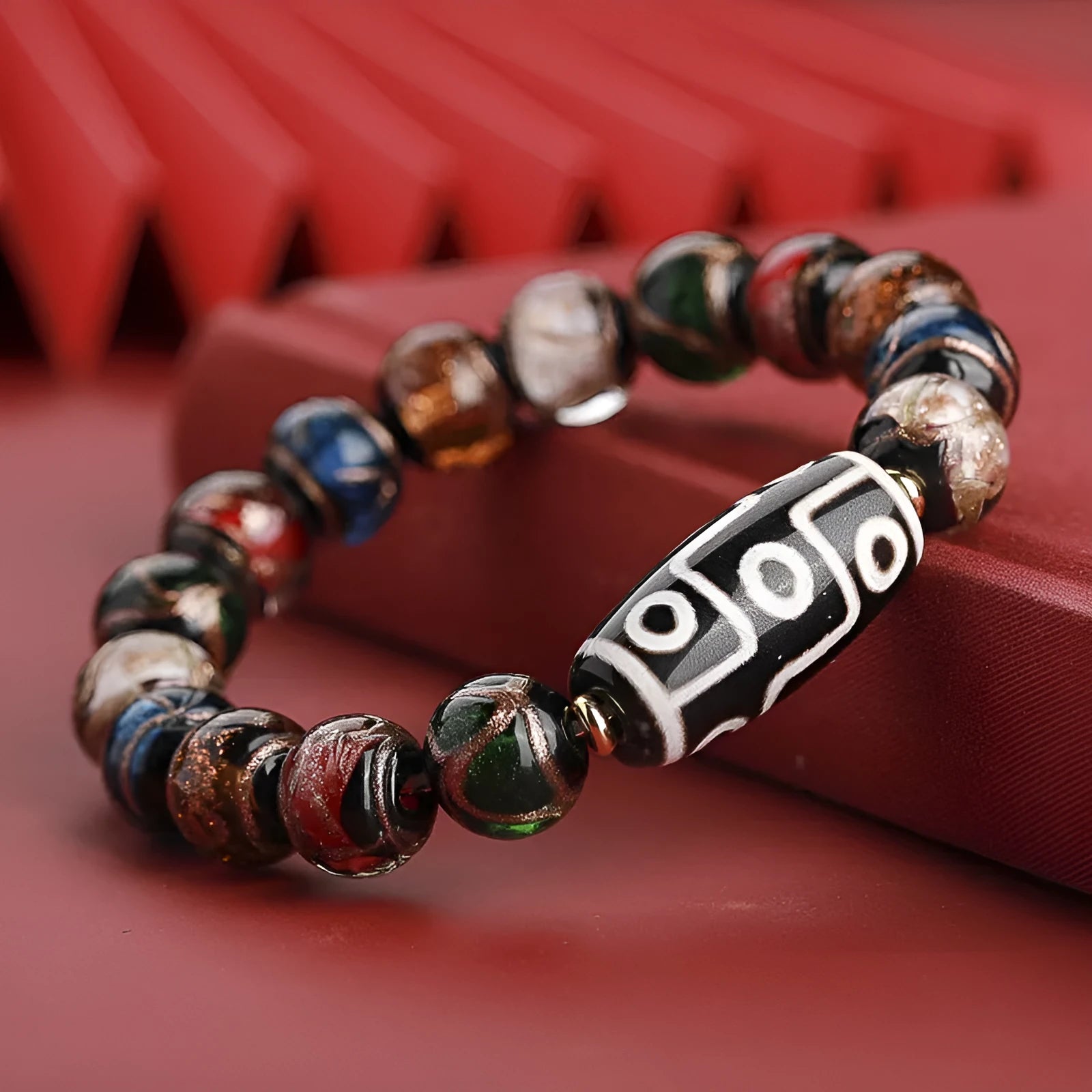 Chinese style bracelet with coloured glaze snake lucky beads in three size options