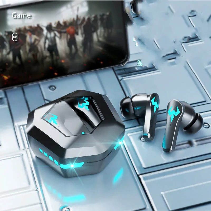 Black wireless in-ear Bluetooth sports gaming headset with earplug design