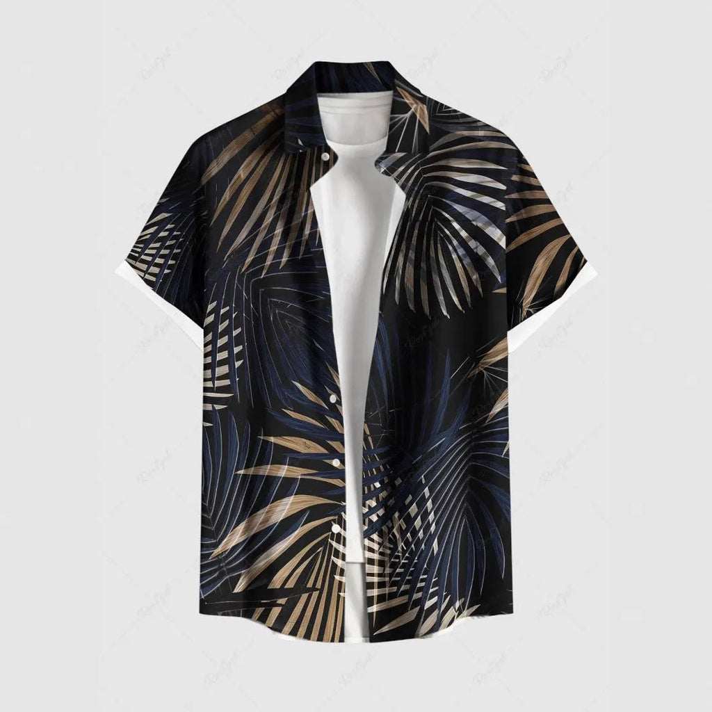 Men's striped short sleeve shirt with stand collar in loose cardigan style for summer