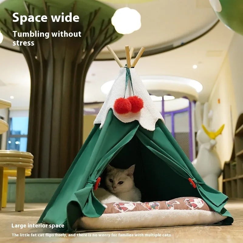 Semi-closed cat house bed with thickened cloth walls in white mat colour option