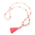 Stone bead yoga necklace and bracelet set with long fringe drop pendant on adjustable ball chain