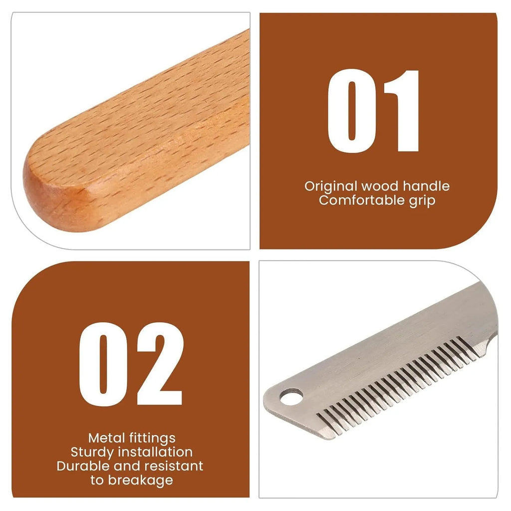 Wood handle pet stripping comb grooming tool for dogs and cats with metal fittings