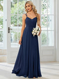 Women's sleeveless long pleated dress in an A-line silhouette, shown in a solid colour.