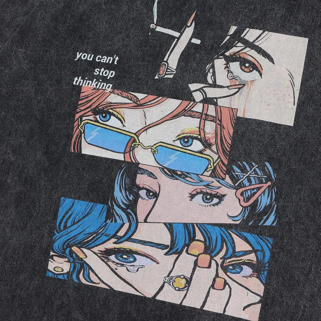 Men's retro style cotton t-shirt with cartoon print in loose streetwear fit for summer casual wear