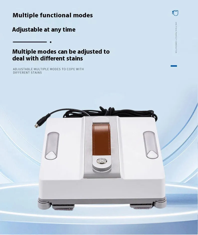 White intelligent window cleaning robot for high-rise windows with electric washing system