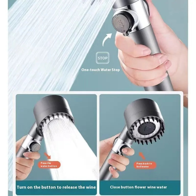 Portable ABS plastic shower head with third gear adjustment for spray modes