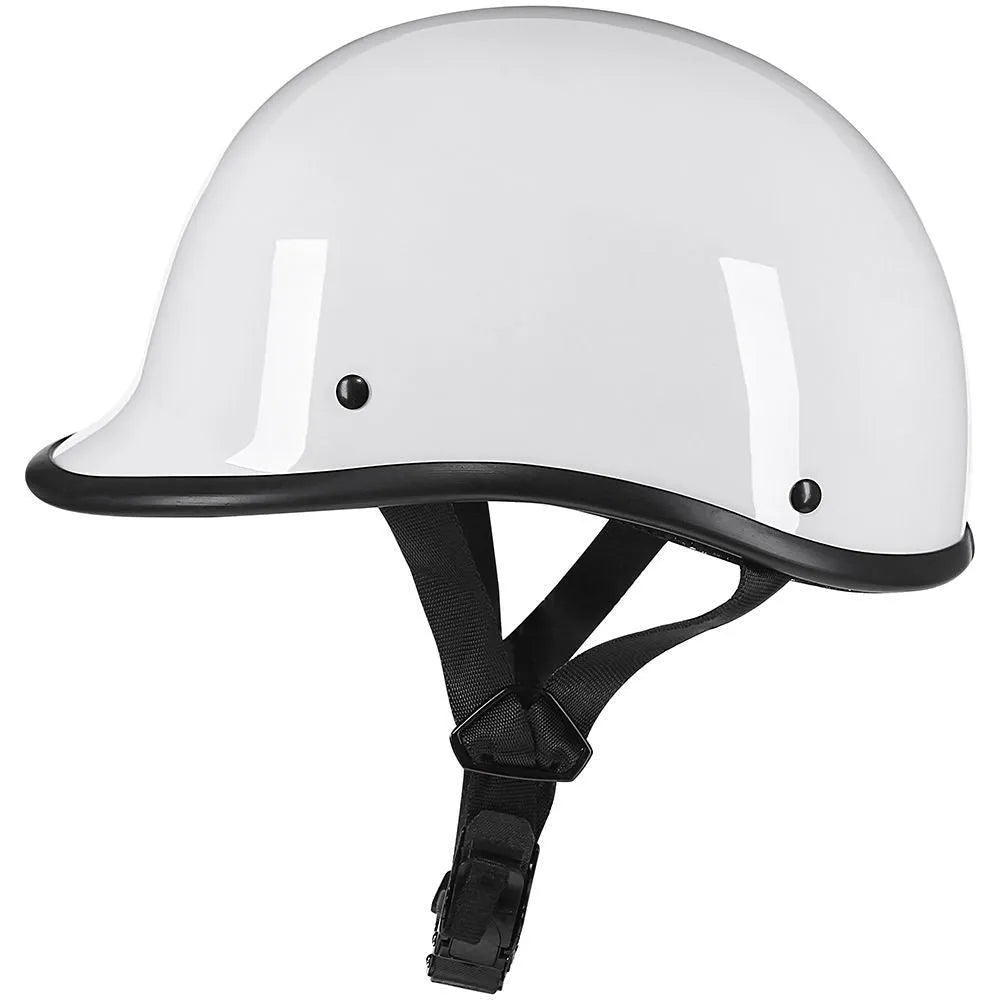 Retro-style motorcycle helmet in ABS plastic shown in matte black finish, suitable for unisex riders.