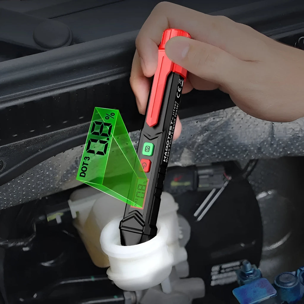 Digital brake fluid tester pen with LED display for automotive maintenance testing