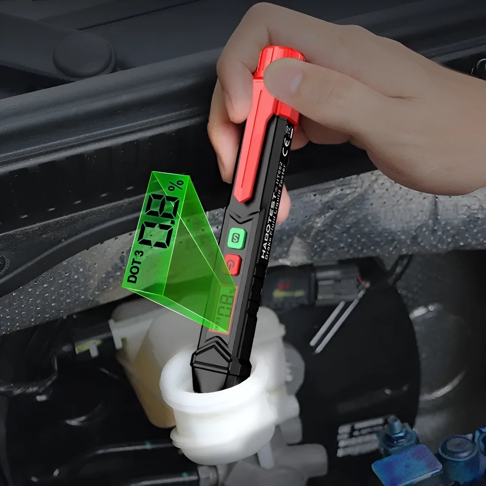Digital brake fluid tester pen with LED display for automotive maintenance testing