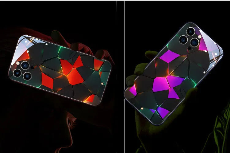 Xpress 14 tempered glass iPhone case with diamond grid light-up notification design
