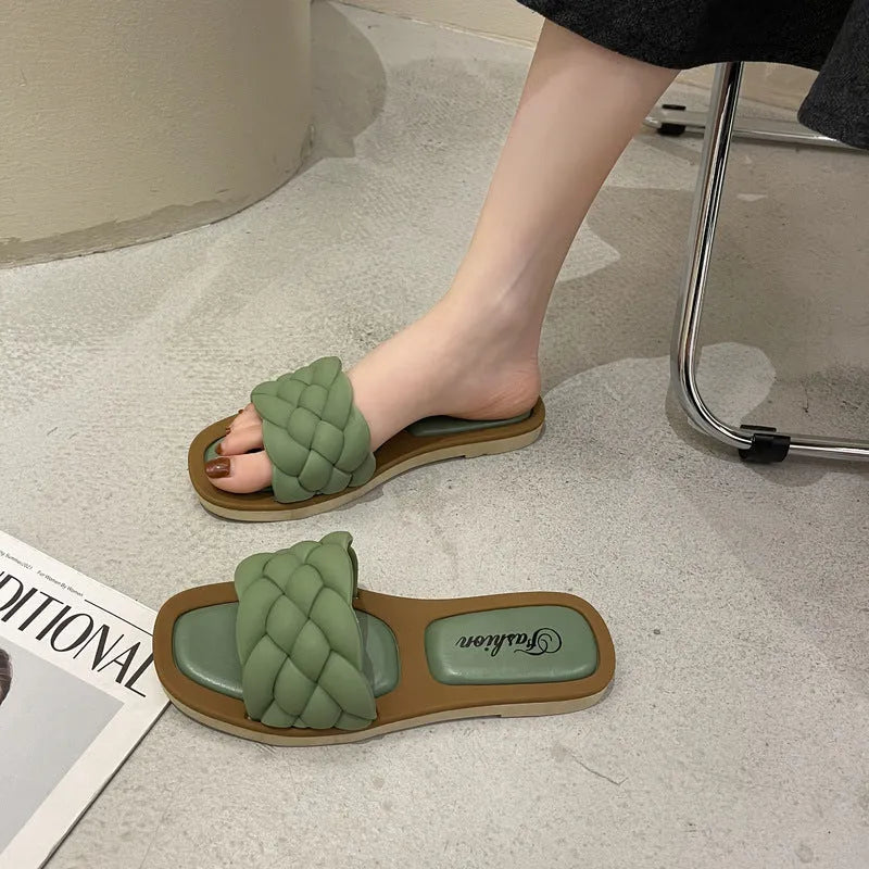 Women's plaid pattern beach sandals with anti-skid thick PVC soles in four colour options
