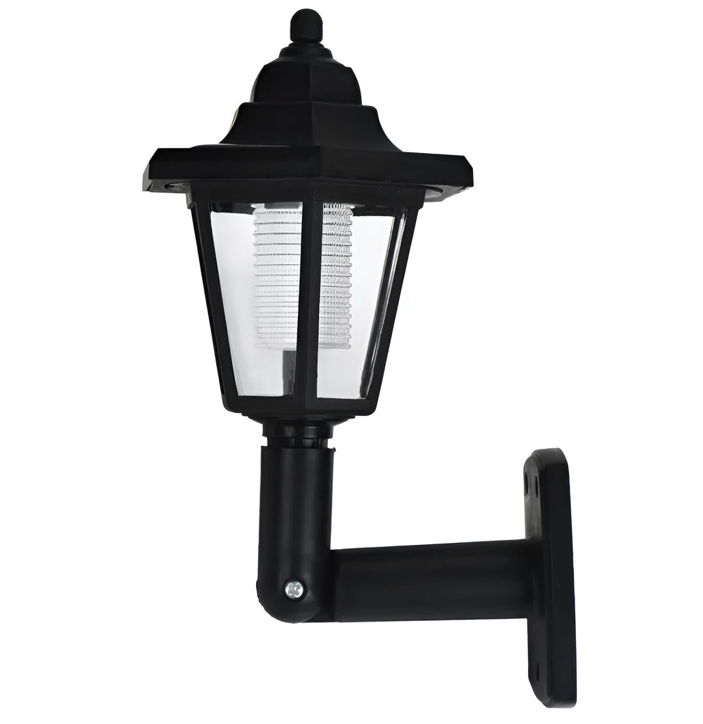 Black hexagonal solar wall lamp with automatic sensor for outdoor garden lighting