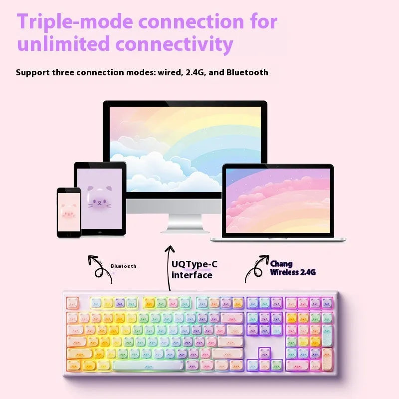 MG108B colour candy cat mechanical keyboard with piano-style keys and Bluetooth connectivity
