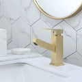Square pull faucet with brass construction and brushed gold finish for hot and cold water control