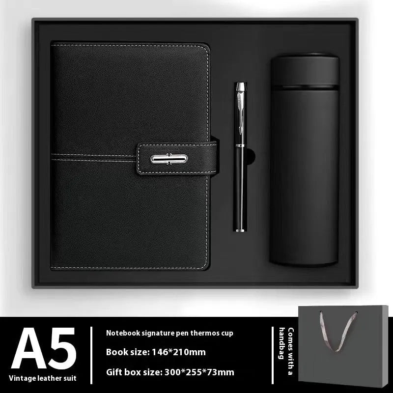 A5 size notebook with PU leather cover in various colours, showing wood-free paper inside.