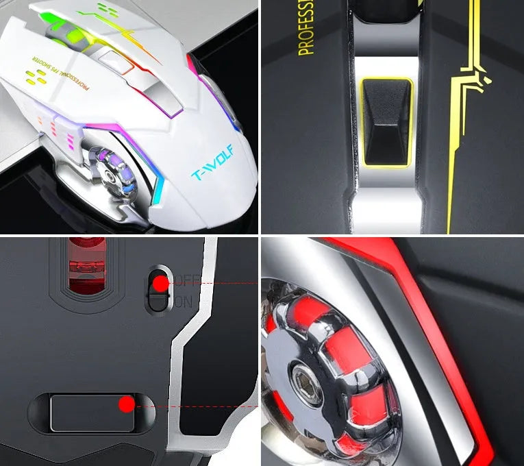 Black and white wireless charging silent computer mouse with optical sensor