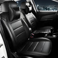 Cow leather car seat cover in binding style, shown in beige and black with red line colour options.