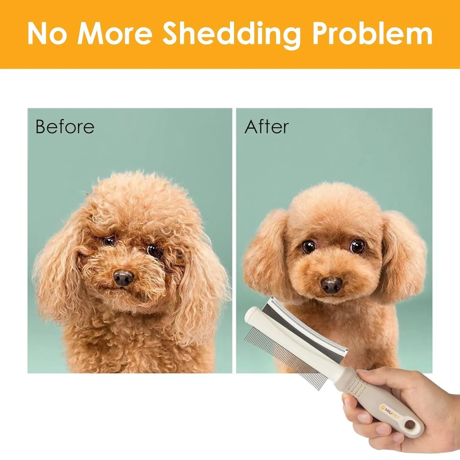 White double-sided pet grooming brush showing comb and deshedding sides, measuring 230mm