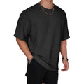 Men's slim fit solid colour short sleeve polyester T-shirt on a hanger.