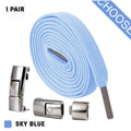 Press lock elastic no-tie shoelaces, 8mm widened flat design in various colours.