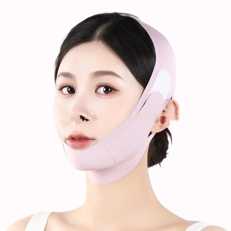 Green and purple V face shaping mask with anti-sagging bandage for facial lifting