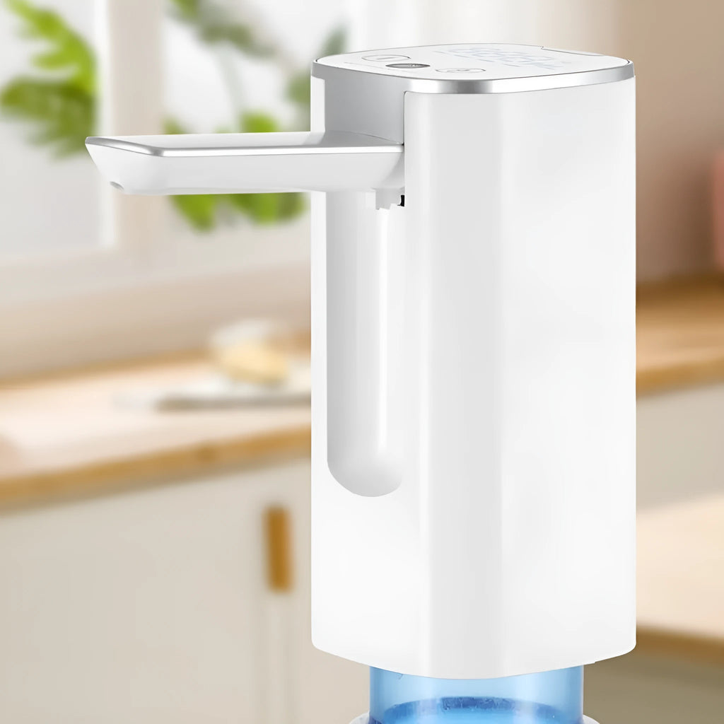 Bucket table folding water pump with LCD touch screen and ABS plastic body in white and black colour options.
