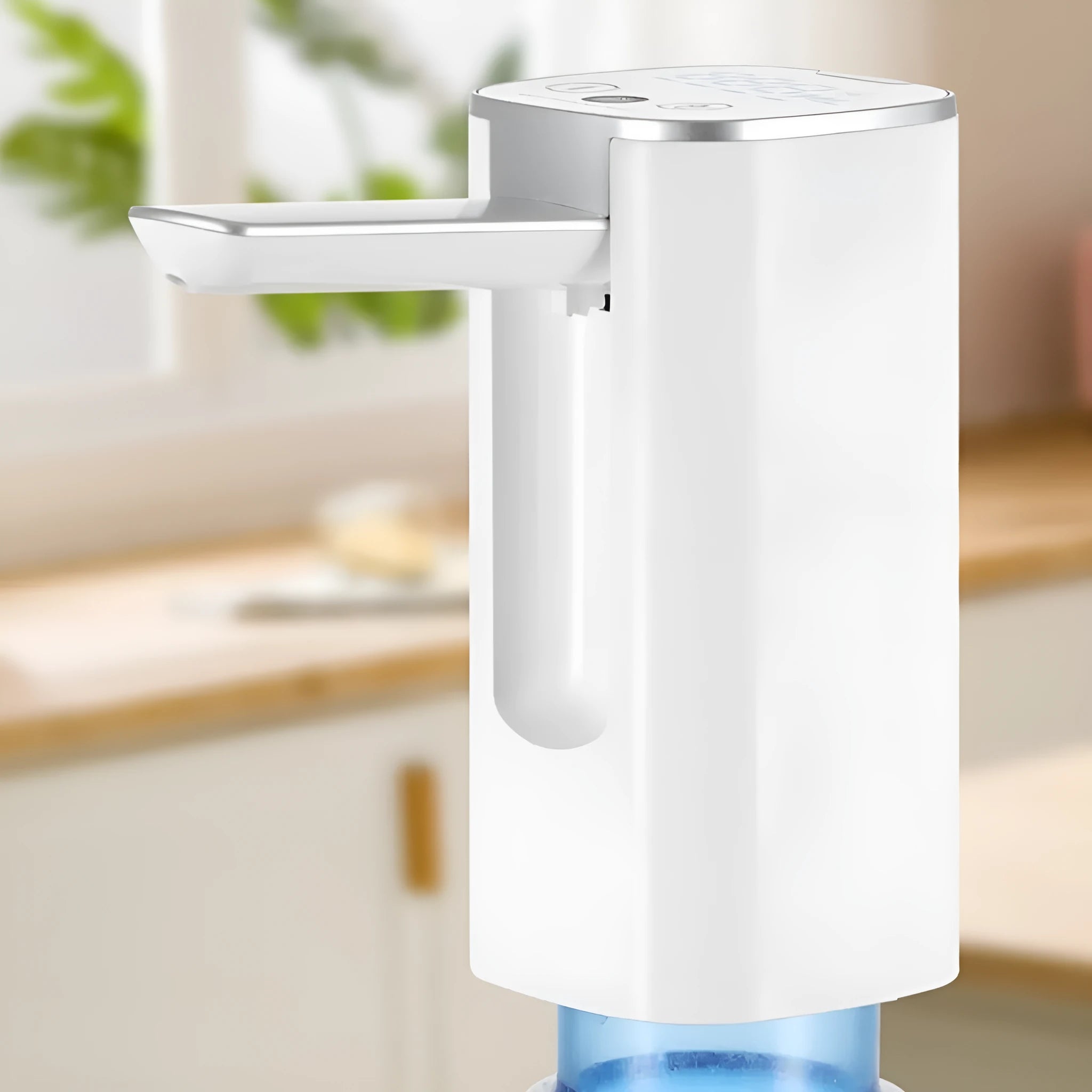 Bucket table folding water pump with LCD touch screen and ABS plastic body in white and black colour options.