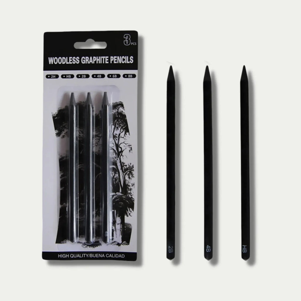 Graphite sketching pencil set with wood-free construction and six hardness grades