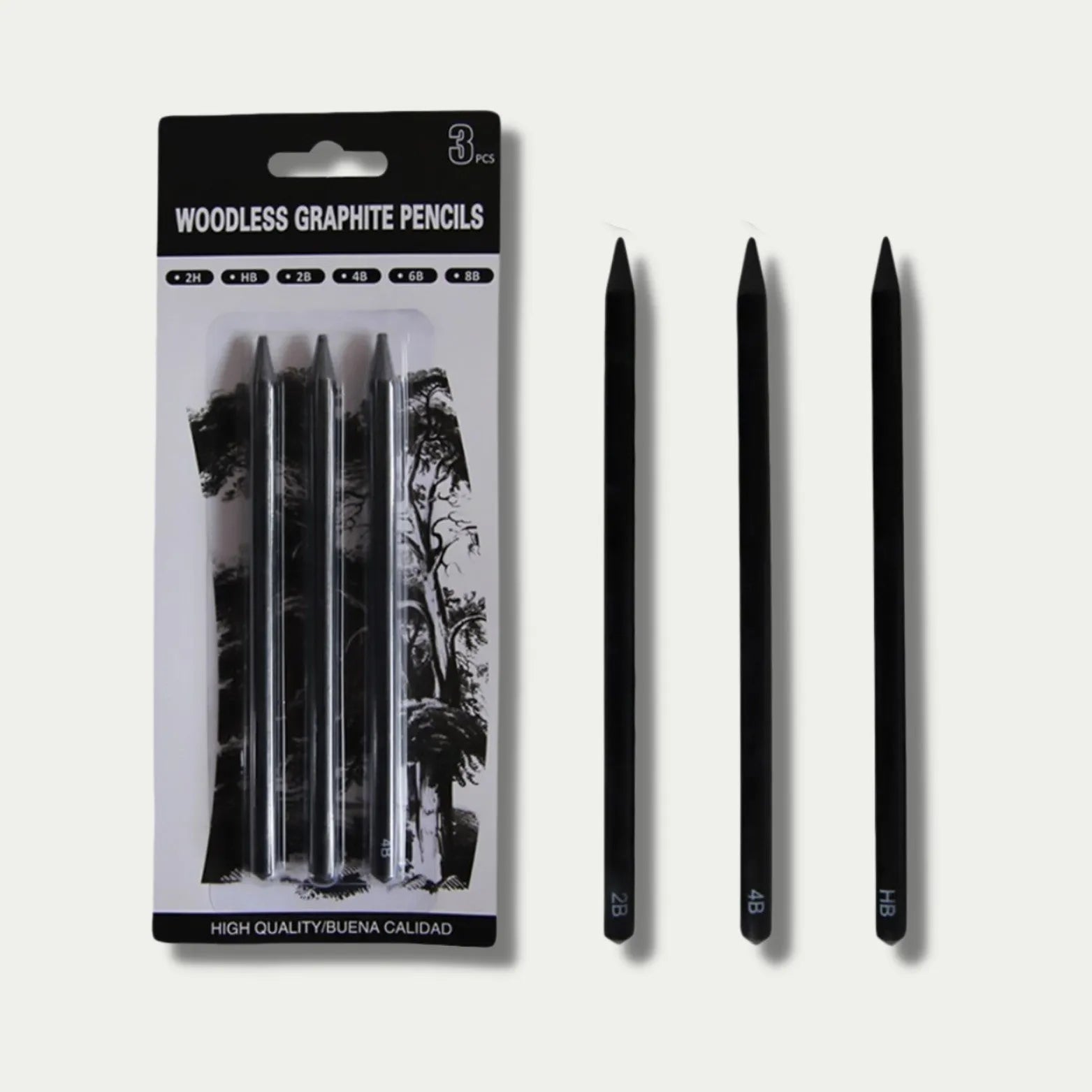 Graphite sketching pencil set with wood-free construction and six hardness grades