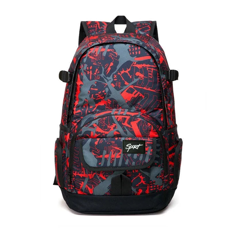 Blue classic nylon backpack with large main compartment and adjustable padded shoulder straps.