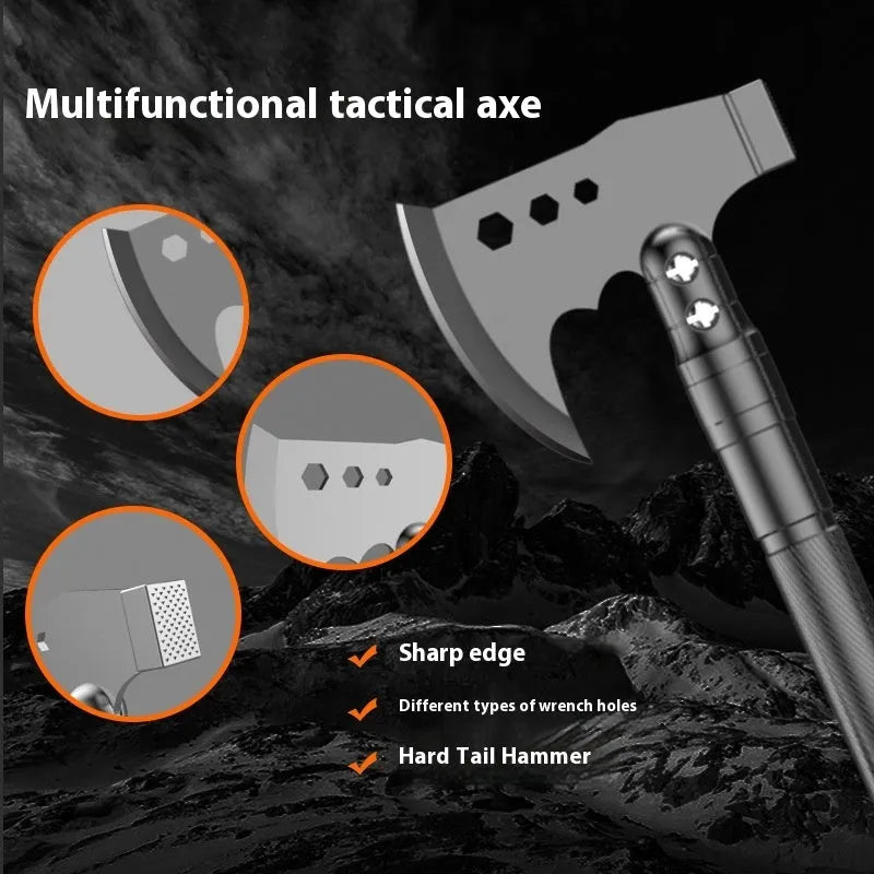 Black 80cm military shovel set with axe, knife, and multiple survival accessories in storage case