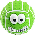 Green latex dog ball with smile face design, suitable for small and medium pets